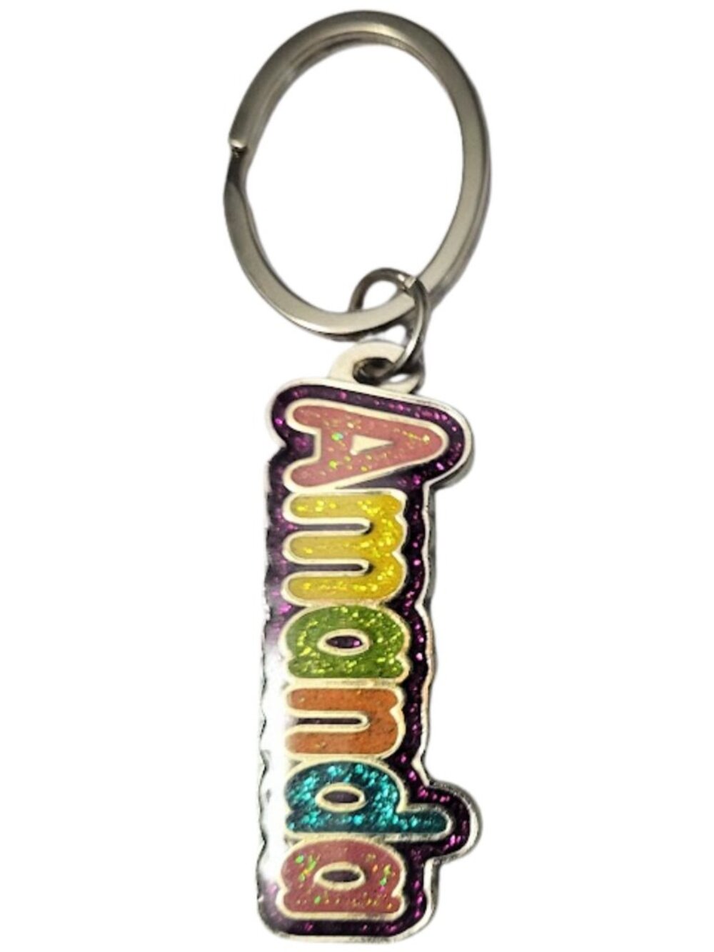 SWIBCO NW0T Colorful Galaxy Keychain Silver Metal Personalized Name AMANDA